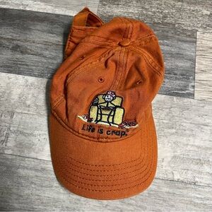 orange ‘life is crap’ embroidered baseball hat